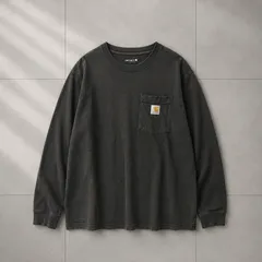【Y-859】Carhartt カーハート Mサイズ ポケット ロングスリーブTシャツ 胸ポケット ワンポイント ロンT ブラック 黒 LOOSE FIT オーバーサイズ ワーク アメカジ ストリート 定番 人気のサムネイル