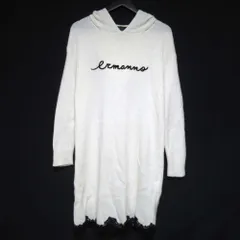 美品 ERMANNO SCERVINO エルマノシェルビーノ ひざ丈 長袖 レースヘム フーディー ニットワンピース 40サイズ オフホワイト レディース 古着 中古 USEDのサムネイル