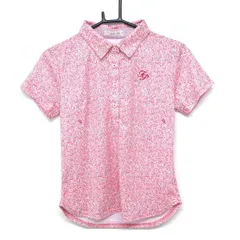 【美品】フェアリーパウダー 半袖ポロシャツ ピンク×レッド系 総柄 ロゴ刺しゅう レディース 2(M) ゴルフウェア FAIRY POWDERのサムネイル