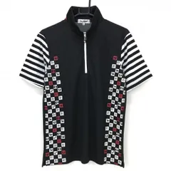 【超美品】MUスポーツ 半袖ハイネックシャツ 黒×白 袖ボーダー ハーフジップ メンズ 48(M) ゴルフウェア M・U SPORTSのサムネイル