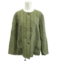レノマ renoma ジャケット 上着 麻 リネン 38 カーキ ストライプ柄 ノーカラー 長袖 /KK ■ECB005のサムネイル