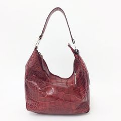 美品 FURLA トートバッグ クロコ型押し 金ボタン ブラウン系 h833 