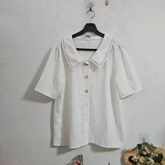 和柄 藍染/スタンドカラー 長袖オーバーブラウス【ドルマン袖ロール 