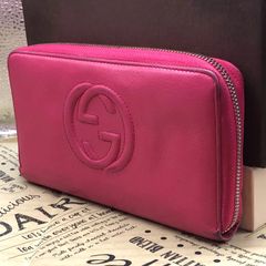 GUCCI ソーホー レザー ラウンドファスナー長財布 ピンク タッセル