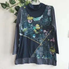 美品✨ エイチエル H・L COTE D'AZUR 花柄 チュニック ネイビー ライン アシンメトリー ハイネック ボーダーのサムネイル