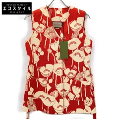 GUCCI　グッチ　652265 21年 レッド シルク100 ポピーフラワー ジャガードジレベスト　38のサムネイル