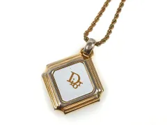 クリスチャン・ディオール　Christian Dior　Diorロゴ　スクエア　ネックレス　ライトグレー×ゴールドカラー　送料無料