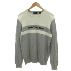 ダナキャランニューヨーク DKNY JEANS 美品 ニット セーター M グレー ロゴ入り ボーダー柄 長袖 /YF ■ECG005のサムネイル
