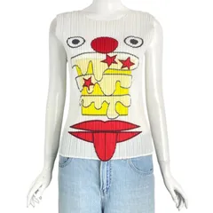 新品同様 ISSEY MIYAKE イッセイミヤケ PLEATS PLEASE プリーツプリーズ トップス ベスト ケーキ柄 CAKE MONSTER FACE ホワイト サイズ3のサムネイル
