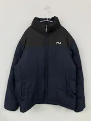 FILA フィラ ダウンジャケット/コート L ネイビー 無地 ブランドロゴ ミドル丈 フードなし ジップアップ メンズ