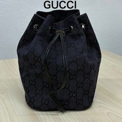 グッチGUCCI】GGキャンバス巾着ポーチ ハンドバッグ ブラック系 - メルカリ