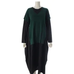 エンフォルド 21AW ウール ニット レイヤード ワンピース 300EA373-2220 グリーン×ブラック 36【中古】のサムネイル