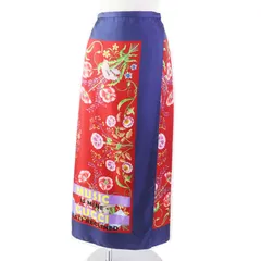美品◎GUCCI グッチ 21年製 676553 シルク100％ ロゴ入り ボタニカルフラワー柄 ロング ラップスカート ネイビー レッド 36 イタリア製 正規品 レディースのサムネイル