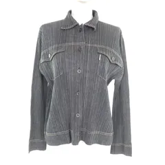 極美品★PLEATS PLEASE プリーツプリーズ イッセイミヤケ PP71-JD621 コットン混 ロゴボタン付 デニム転写 プリーツ ジャケット グレー 3 日本製 正規品 レディースのサムネイル
