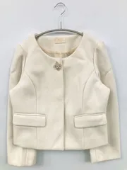 An MILLE アンミール ノーカラージャケット F アイボリー 無地 ビジュー ショート丈 レディースのサムネイル