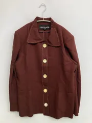 pierre cardin ピエールカルダン ノーカラージャケット 9 ブラウン ウール・ニット 無地 刺繍 ミドル丈 レディースのサムネイル