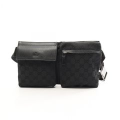 GUCCI ブラック キャンバス レザー ウエストバッグ 展示品レベル極美品GUCCI ウエストバッグ GGキャンバス 黒 ブラック