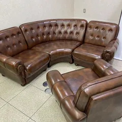 ✨ 테이크 아웃 한정 ✨ 빈티지 카리모쿠 가구 코너 소파 1 인용 소파 4 종 세트 천연 가죽 럭셔리 소파 비즈니스 브라운 레트로