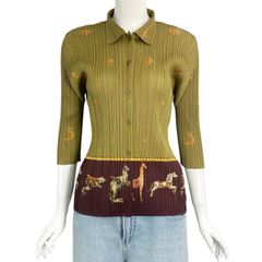 レア 新品同様 ISSEY MIYAKE イッセイミヤケ PLEATS PLEASE プリーツプリーズ カーディガン 長袖 アニマル柄 動物柄 グリーン サイズ5