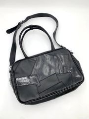 Faux Leather Patchwork Bowling 2-Way Shoulder Tote Bag, Black ■■Women's