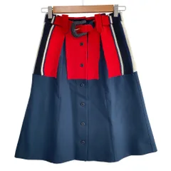 良品 18AW Maison Margiela メゾンマルジェラ 白タグ ドッキング ベルテッドスカート S29MA0373 サイズ36 レッド ネイビー レディース 古着 中古 USEDのサムネイル