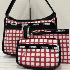 4531　LeSportsac　レスポートサック　ショルダーバッグ　 斜めがけ　紐調節可能　デラックスエブリデイ　マチ拡張　 格子　チェック風　レッド×ホワイト系　赤　白　ナイロン　 軽量　ポーチ2個セット　レディース