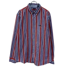 CHAPS 長袖 ストライプシャツ XXL レッド マルチカラー チャップス ボタンダウン 胸ポケット ストライプ柄 ワンポイント 春物 a806-5671のサムネイル