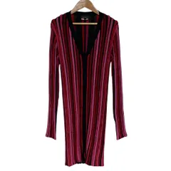 美品 EMPORIO ARMANI エンポリオアルマーニ ストライプ ニットコート ジャケット ロングカーディガン サイズ40 ピンク レッド  レディース 古着 中古 USEDのサムネイル