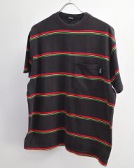 80s old stussy マルチボーダーtシャツ 黒 XL ラスタカラー - メルカリ