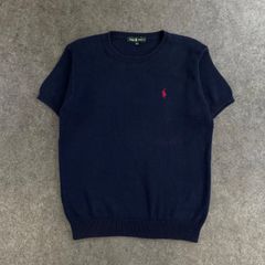 美品☆ラルフローレン 半袖ニット ホースロゴ 綿100% L ダークネイビー 美品☆ラルフローレン 半袖ニット ホースロゴ 綿100% L ダークネイビー