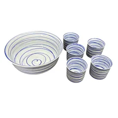 M06058 有田焼そうめんセット 峯山作 そうめん鉢 蕎麦猪口 食器 磁器 レトロのサムネイル