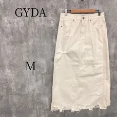 GYDA ジェイダ ダメージデニムロングスカート M オフホワイト アイボリー マキシ丈 クラッシュ加工 カジュアル レディース 春夏秋 おしゃれ かわいい ストリート系 人気 ブランド ボトムス 綿100％ 美脚 シンプル コーデのサムネイル