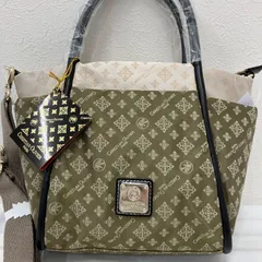 Y4342【美品】 CHRISTIAN OLIVIER　クリスチャンオリビエ　 ハンドバッグ　2way　ショルダーバッグ　モノグラム　 ロゴ　総柄　ベージュ×カーキ系　ナイロン　レザー　 タグ付き　レディースのサムネイル