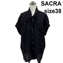 美品 SACRA ピンタック ノースリーブブラウス 38 ネイビー 日本製 夏 
