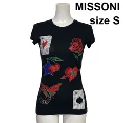 □ ミッソーニ MISSONI 半袖カットソー Tシャツ グラフィックT クルーネック ラインストーン装飾 黒 マルチカラー S 7号 レディース S6F214のサムネイル