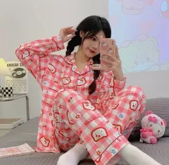 カオハナ ハローキティ ピンク CHECK 上下セット パジャマセットのサムネイル