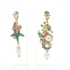 ANNA SUI Earrings - Butterfly/Seahorse/Faux Pearl/Colored Stone - Gold Tone - Women's / 240001208561