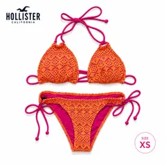 HOLLISTER ホリスター レディース レース ビキニ 水着 オレンジ ピンク ネオンカラー 三角ビキニ レースアップ リゾート 海 プール XSのサムネイル