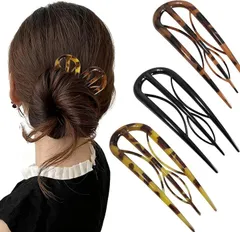 5WYOUKE U字型 かんざし 簪 3点セット 普段使い ヘアスティック 和装 uピン お団子 ヘアクリップ おしゃれ u字コーム 成人式 結婚式 卒業式 パーティー 髪飾り (べっ甲柄)のサムネイル