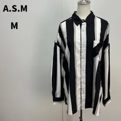 A.S.M ストライプシャツ M ブラックホワイト 黒白 ユニセックス オーバーサイズ【m156】のサムネイル