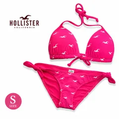 HOLLISTER ホリスター レディース ビキニ 水着 上下セット ピンク ロゴ総柄 三角ビキニ スイムウェア 海 プール リゾート Sサイズのサムネイル