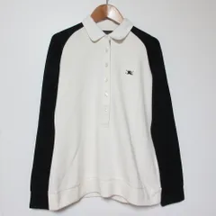 美品 BURBERRY GOLF バーバリーゴルフ バイカラー ニットポロ ポロシャツ カットソー Lサイズ アイボリー ブラック レディース 古着 中古 USEDのサムネイル