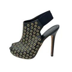 ALEXANDER McQUEEN(アレキサンダーマックイーン) サンダル 35 レディース - 黒×ゴールド ハトメ レザーのサムネイル