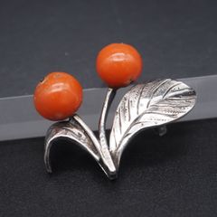 極美品 血赤珊瑚 サンゴ ブローチ SILVER シルバー フラワー - メルカリ