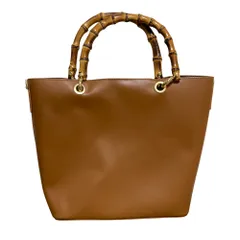 美品 BEVINI ベヴィニ バンブーハンドル レザー 2way トートバッグ キャメル レディース 古着 中古 USEDのサムネイル