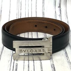 BVLGARI ロゴマニア ベルト スクエアバックル 黒 シルバー 全長96cm