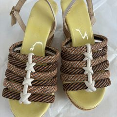 Y247極美品クリスチャンルブタン ウェッジサンダル キャメル コンビ 