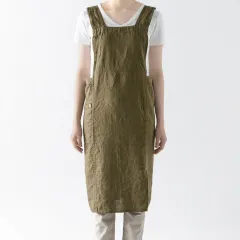 未使用新品　リーノ・エ・リーナ　リネンフルエプロン　アニタ　カーキグリーン　A386　LINO E LINA　麻のサムネイル