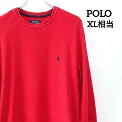 輸入古着 Polo Ralph Lauren ポロ ラルフローレン サーマル ワッフル 長袖 Tシャツ カットソー メンズ L XL 相当 レッド 赤 刺繍のサムネイル