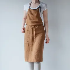 未使用新品　リーノ・エ・リーナ　リネンフルエプロン　ミラ　ブラウンオーカー　A327　LINO E LINA　麻　茶色　ブラウンのサムネイル